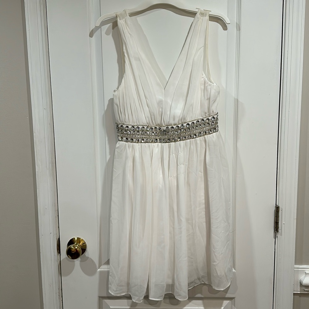 White rhinestone v-neck dress
